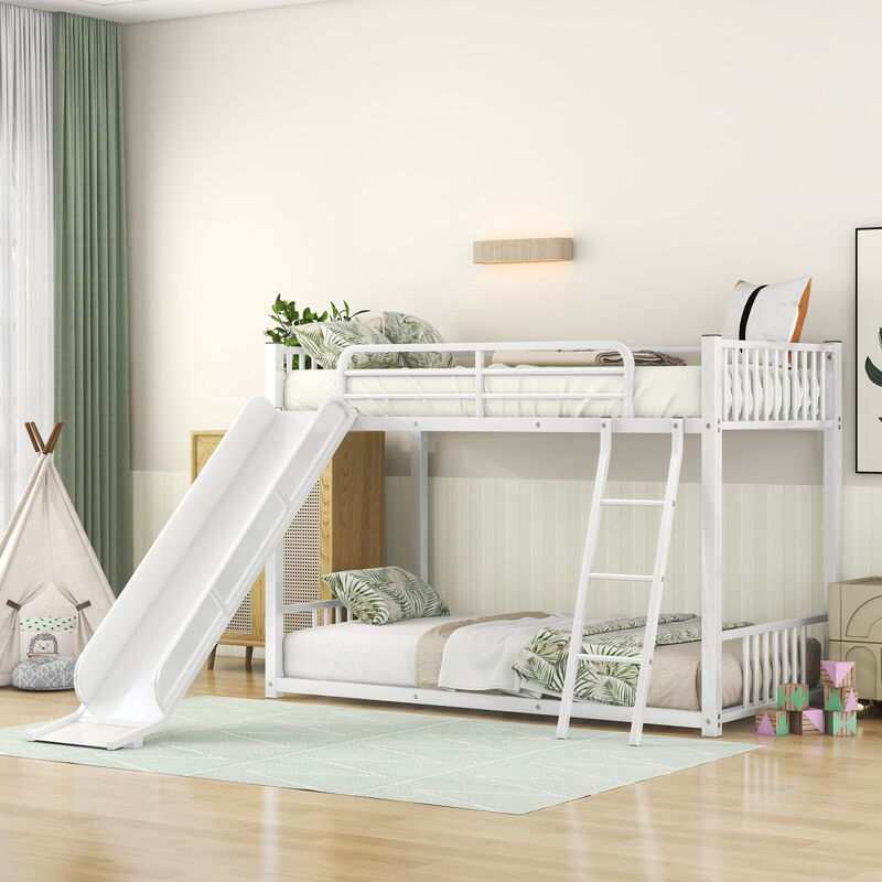 Metal Bunk Bed With Slide, Twin Over Twin