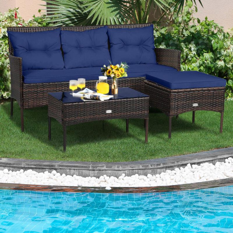 Hivvago 3 Pieces Patio Furniture Sectional Set with 5 Cozy Cushions
