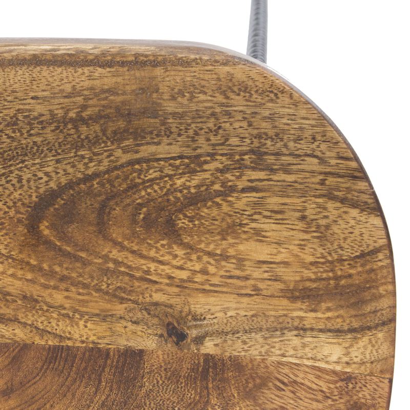 28 Inch Bar Stool with Mango Wood Saddle Seat, Iron Rod Legs, Brown and Black-Benzara