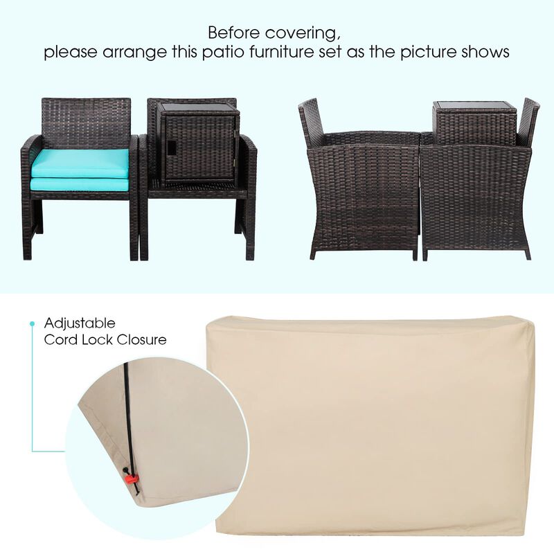 3 Pieces Patio Wicker Furniture Set with Storage Table and Protective Cover