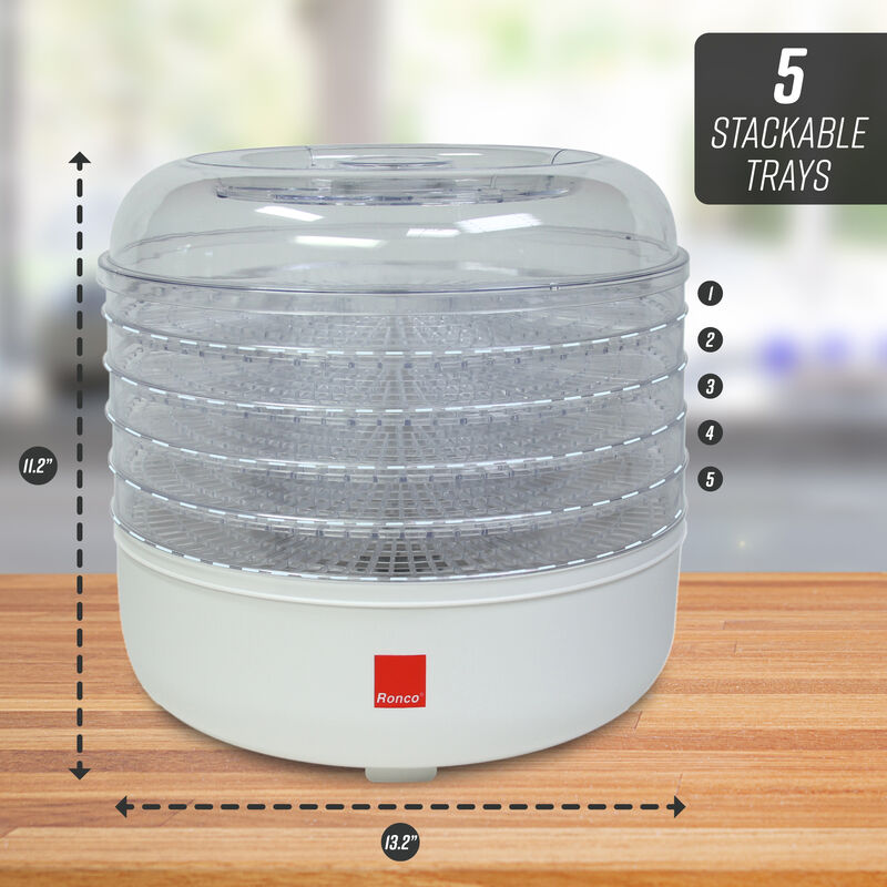 Ronco 5-Tray Dehydrator, Food Preserver, Quiet Dehydrating and Easy to Use, Dehydrate and Preserve Fruit, Vegetables, Meat, Herbs and More