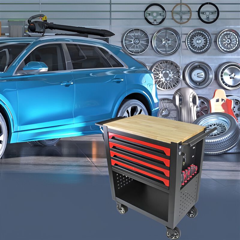 4-Drawer Rolling Tool Cart with Wooden Top Portable Storage Cabinet for Garage & Workshop