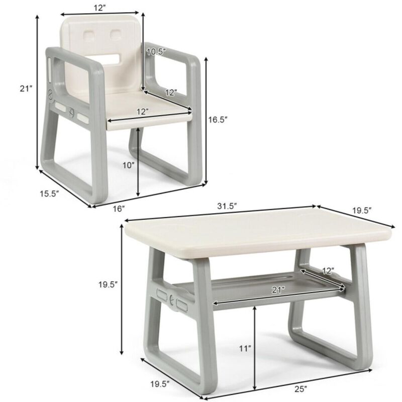 Hivvago Kids Table and 2 Chairs Set with Storage Shelf