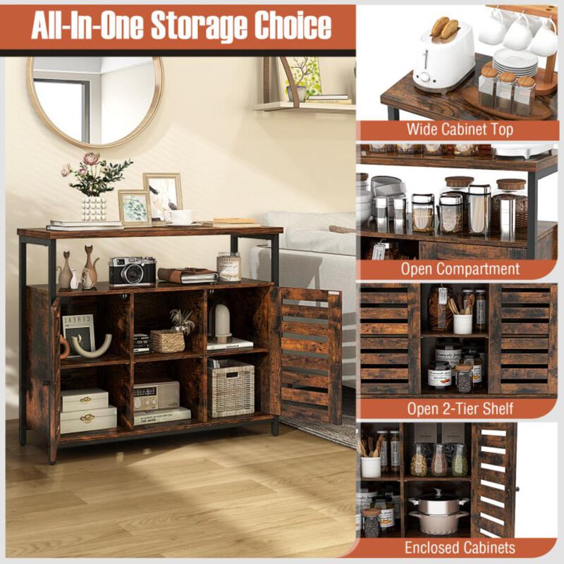 Hivvago Buffet Cabinet Industrial Sideboard Storage Cabinet with Slatted Door and 3 Adjustable Shelves