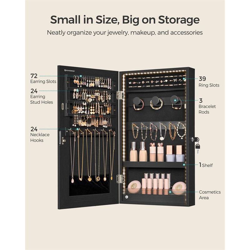 Door Mounted Jewelry Armoire with Full-Length Mirror and Organized Storage