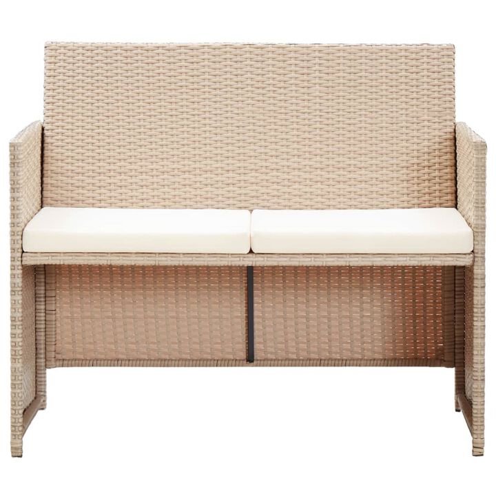 vidaXL 2 Seater Garden Sofa with Cushions Beige Poly Rattan