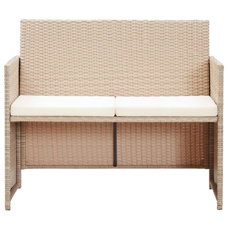 vidaXL 2 Seater Garden Sofa with Cushions Beige Poly Rattan
