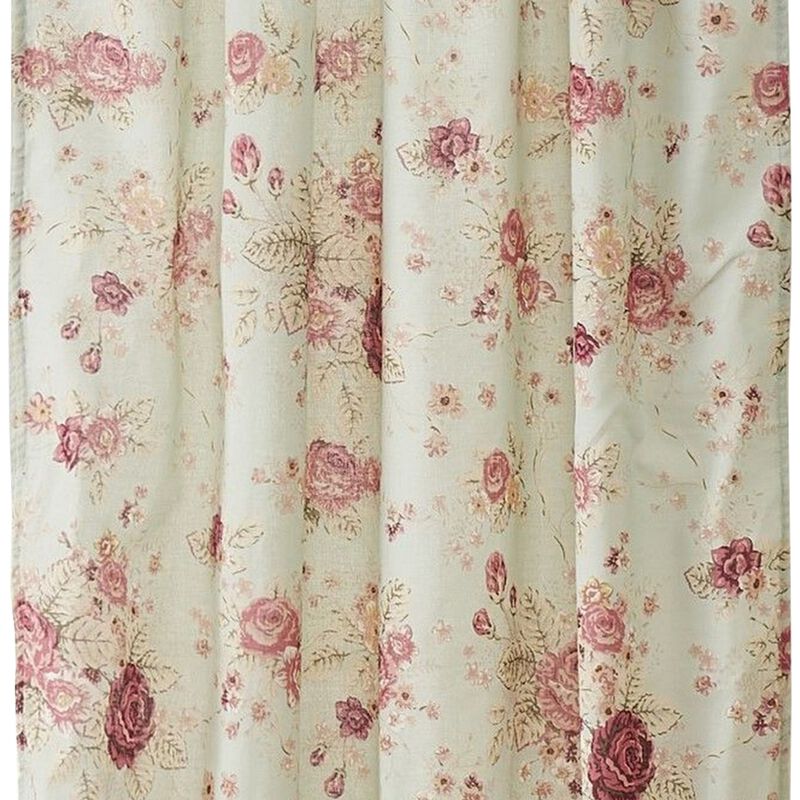 Rosle Set of 2 Window Curtains, Cotton, Antique Rose Print, Multicolor - Benzara