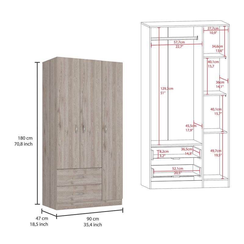 Three Door Armoire Clark, Bedroom, Light Gray