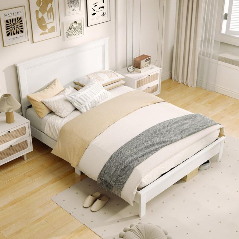 Hivvago Full Size Platform Slat Bed Frame with High Headboard