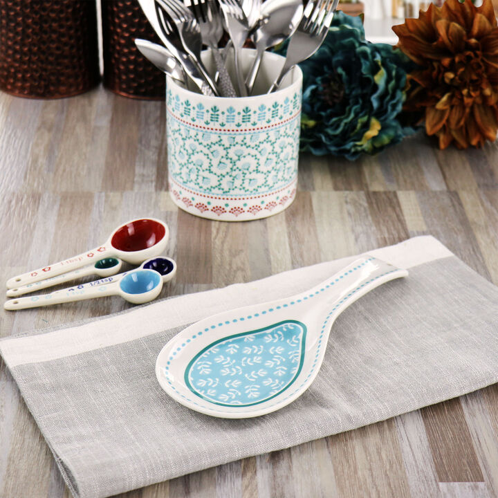 Gibson Home Village Vines Fine Ceramic Spoon Rest in Blue