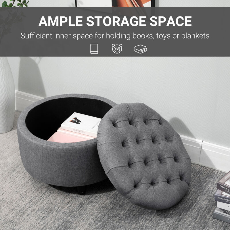 Upholstered Linen Storage Stool Button Tufted Door Stool Small Furniture