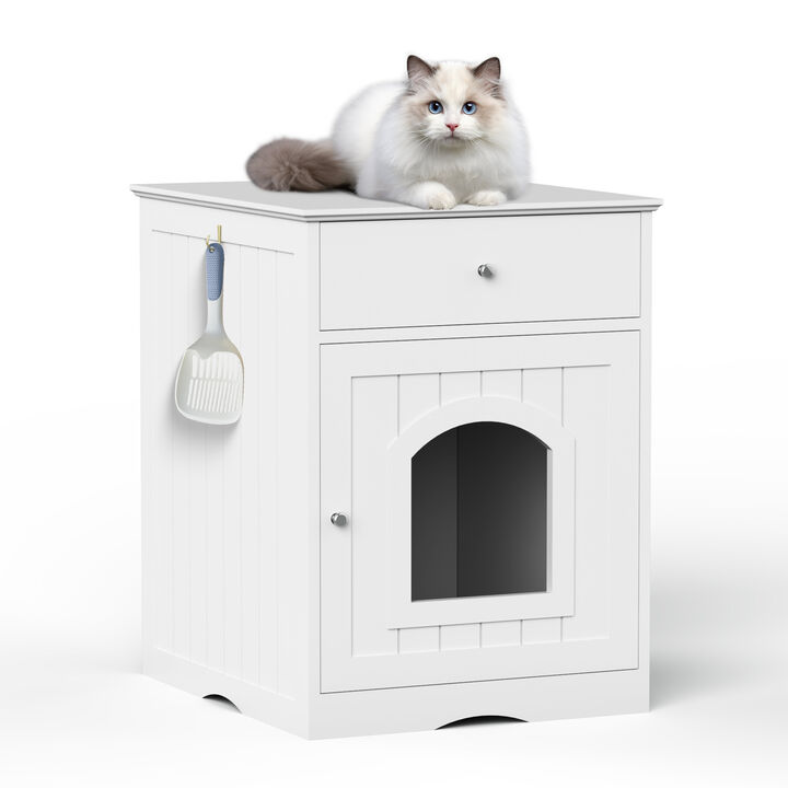 Streamdale Wooden Cat Litter Box Enclosure with Drawer & Side Table