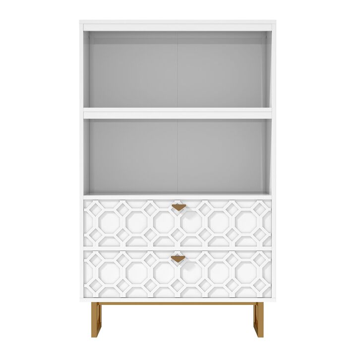 MONDAWE 28" Wood Display Bookshelf Storage Organizer Bookcase Storage Cabinet With 2 Drawers