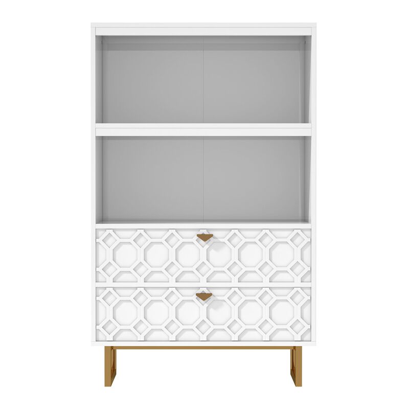 MONDAWE 28" Wood Display Bookshelf Storage Organizer Bookcase Storage Cabinet With 2 Drawers