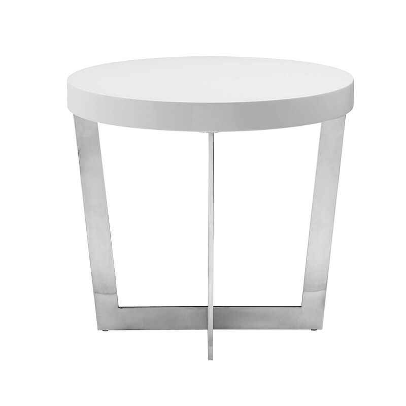Tini 24 Inch Side End Table, Round Shaped Top, Metal Frame, White Finish - Benzara