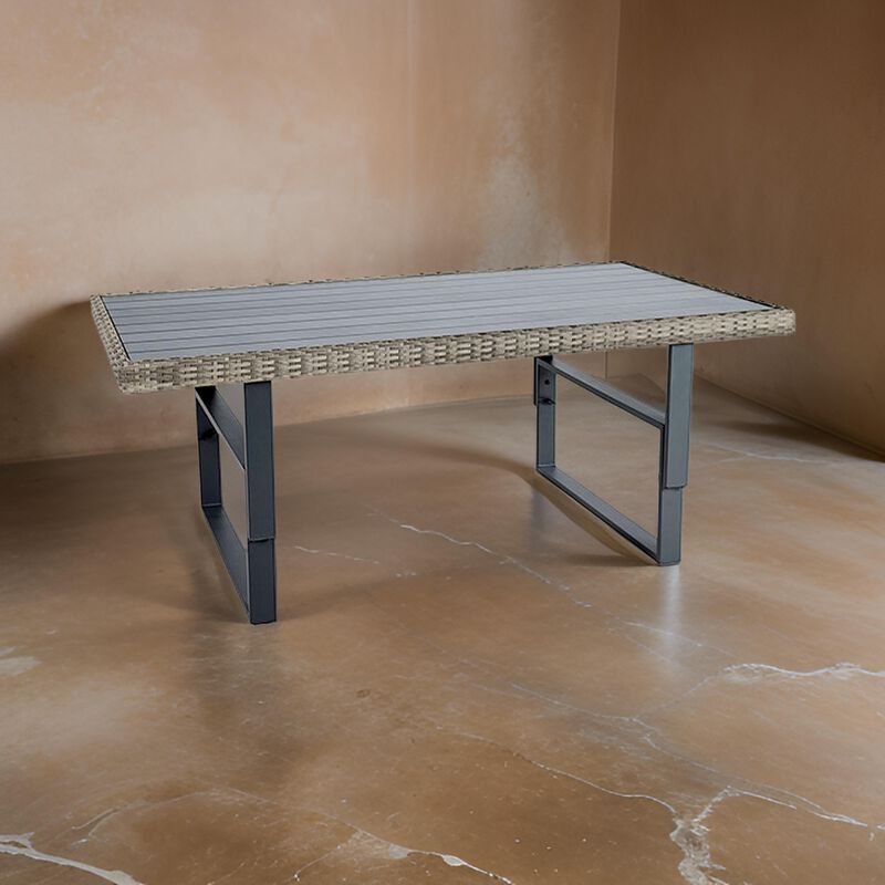 Foca 63 Inch Outdoor Rectangular Dining Table, Adjustable Height, Wicker  - Benzara
