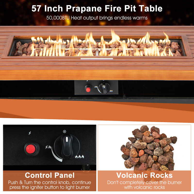 57 Inch 50 000 BTU Rectangular Propane Outdoor Fire Pit Table