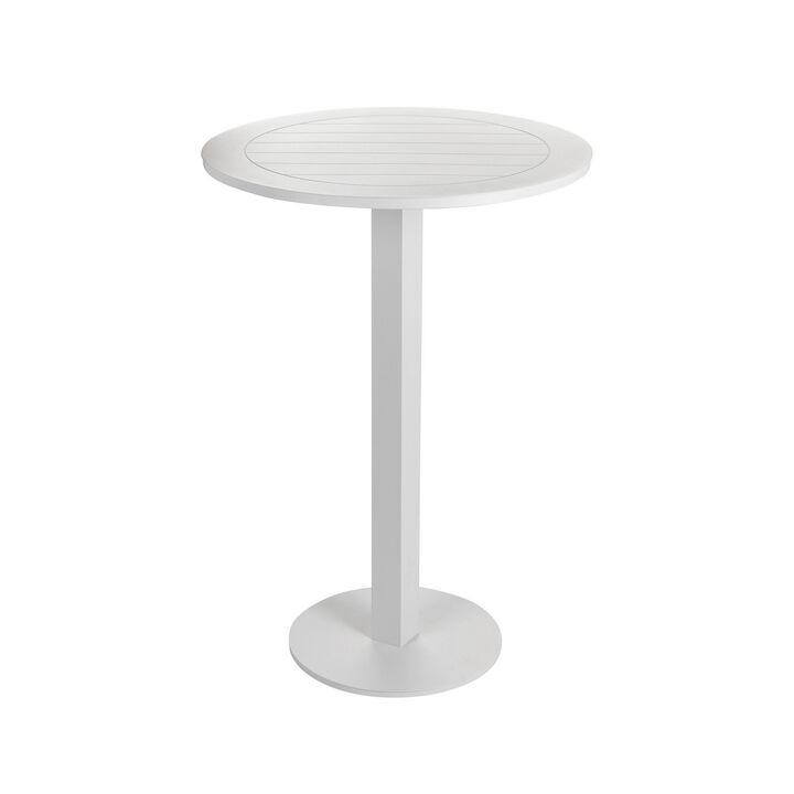 Keli 43 Inch Outdoor Bar Table, White Aluminum Frame, Foldable Design - Benzara