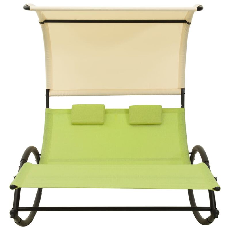 vidaXL Rocking Double Sun Lounger with UV-Protective Canopy and Breathable Textilene Fabric in Green and Cream