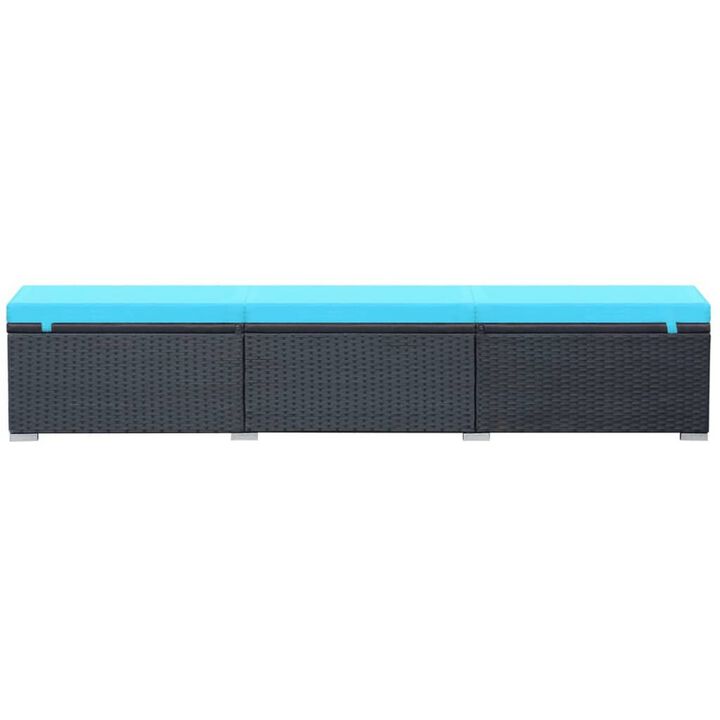Nino Adjustable Outdoor Sun Lounger Chaise, Blue Cushion, Black Rattan - Benzara