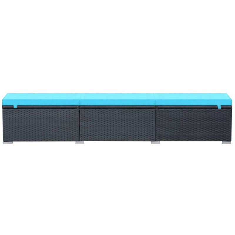 Nino Adjustable Outdoor Sun Lounger Chaise, Blue Cushion, Black Rattan - Benzara