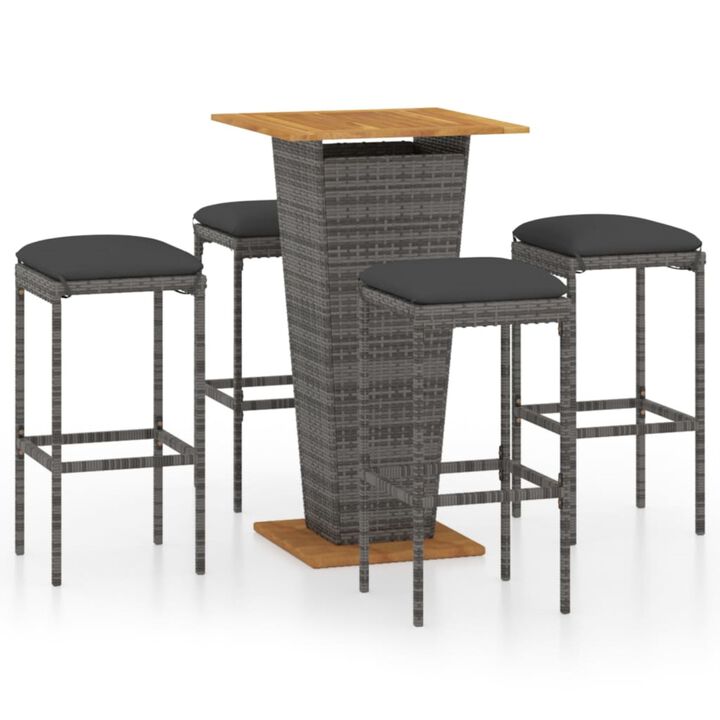 vidaXL 5 Piece Garden Bar Set with Cushions Poly Rattan Gray