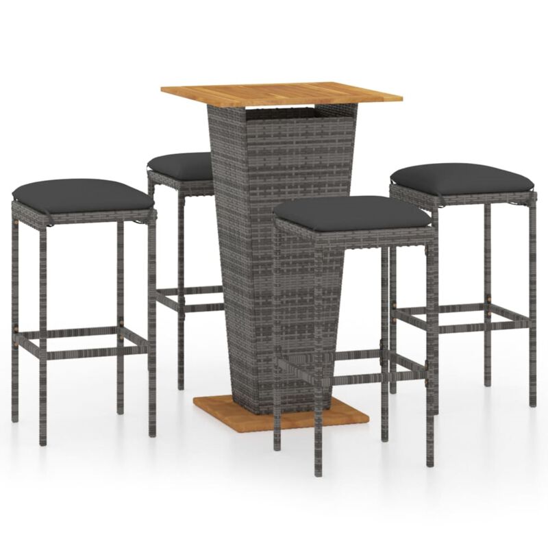 vidaXL 5 Piece Garden Bar Set with Cushions Poly Rattan Gray