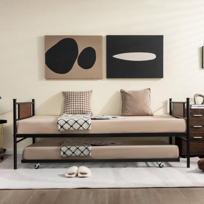 Hivvago Twin Size 2-In-1 Daybed Frame with Pullout Trundle