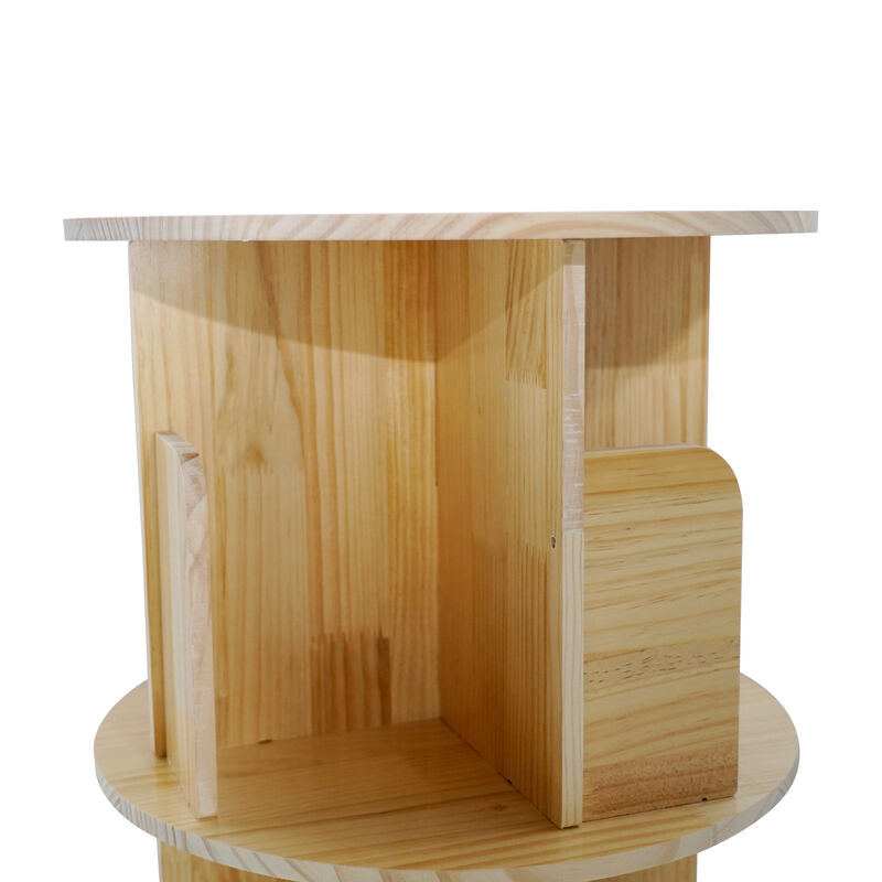 Rotating 2-Layer Bookcase, 360° Pine Wood Bookshelf with Display Rack for Home or Office