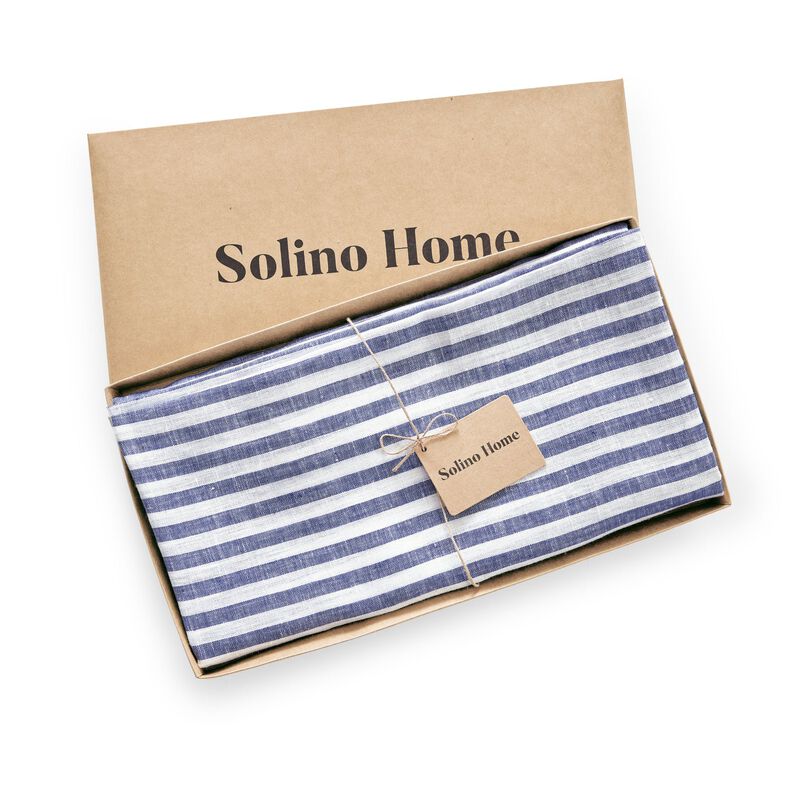 Solino Home 100% Pure Linen Round Tablecloth 70 Inch Diameter | Amalfi Stripe