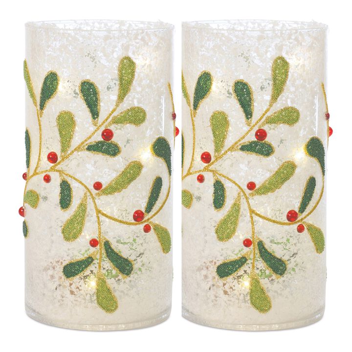 Set of 2 Beaded Glass Mistletoe Candle Holders – Elegant Holiday Candle Display