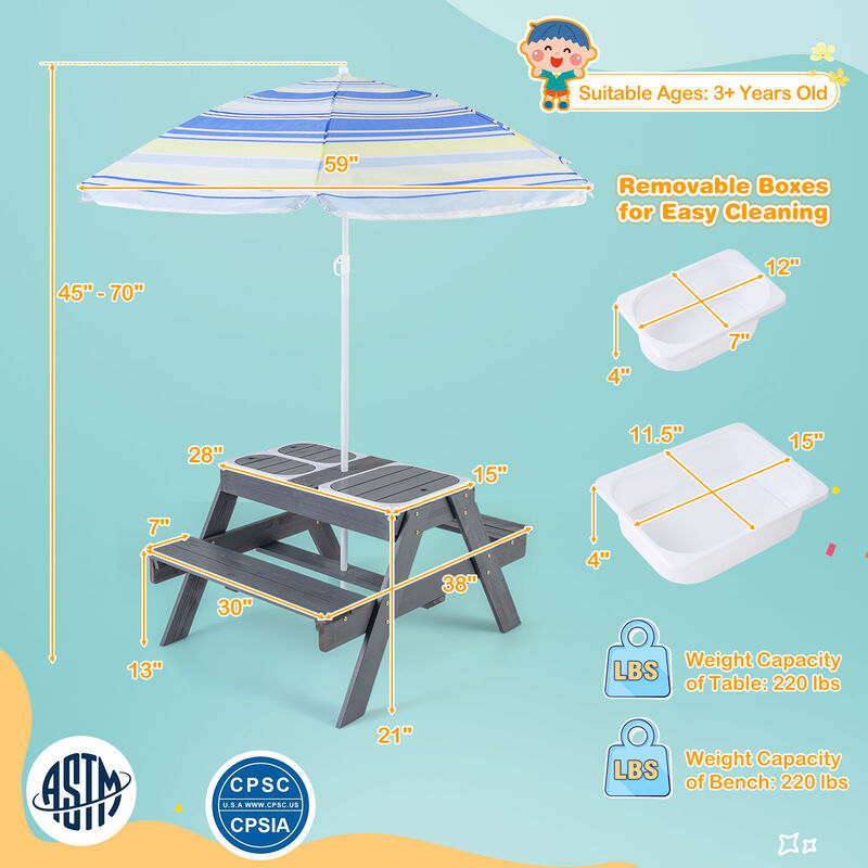 Kids Picnic Table Set with 3 Removable Bins – Fun and Functional Outdoor Play Table with Storage