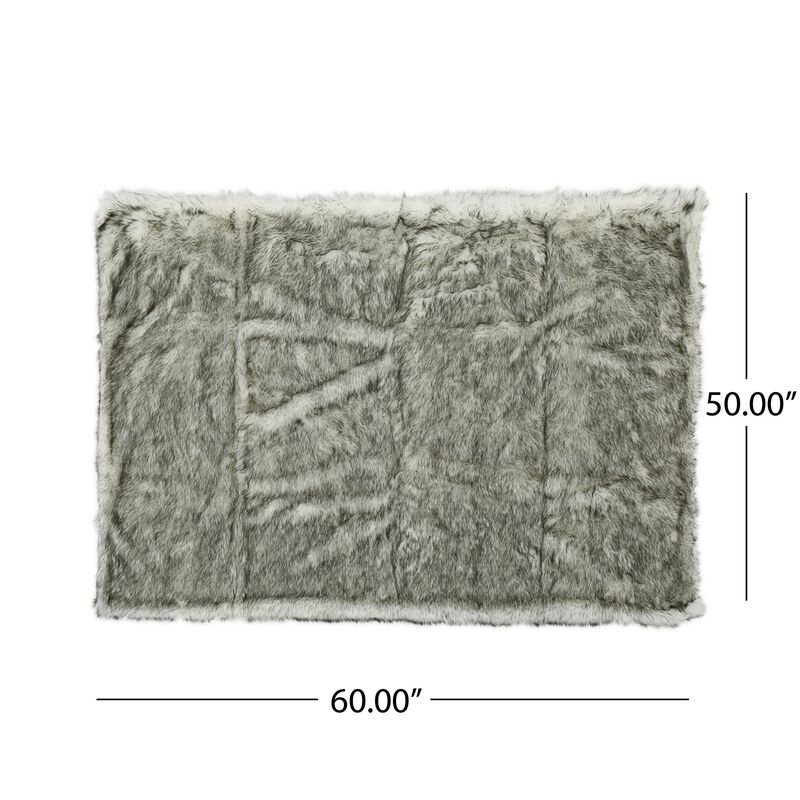 Throw Blanket, 50 x 60 Soft Faux Fur Design, Heather Gray Finish - Benzara
