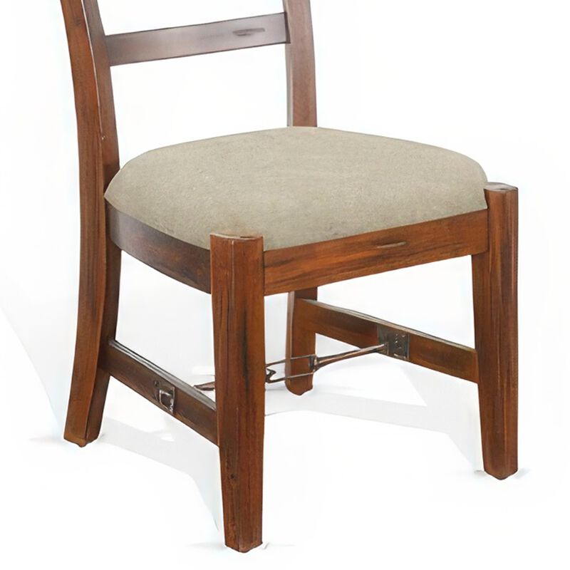Reggie Side Dining Chair Set of 2, Ladderback, Beige, Brown Mahogany - Benzara