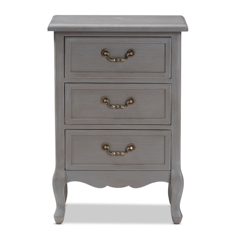 Baxton Studio Capucine Antique French Country Cottage Grey Finished Wood 3-Drawer End Table