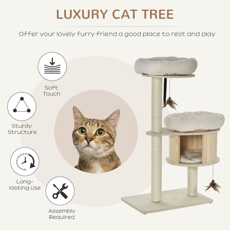 Modern Cat Playground: 3-Level Tree with Posts and Badminton Toy