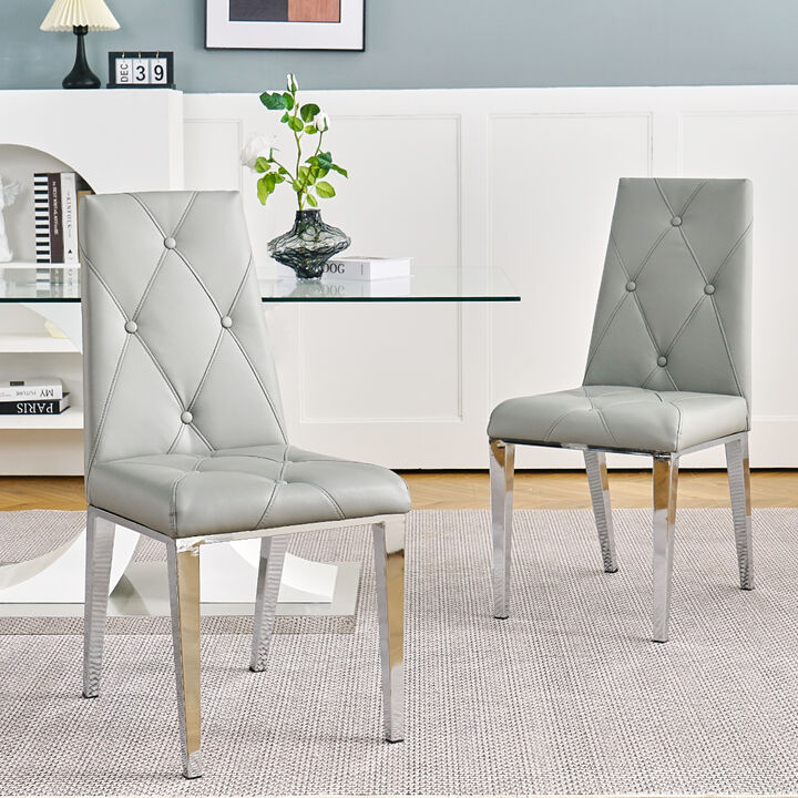 Set of 2 Grey PU Dining Chairs