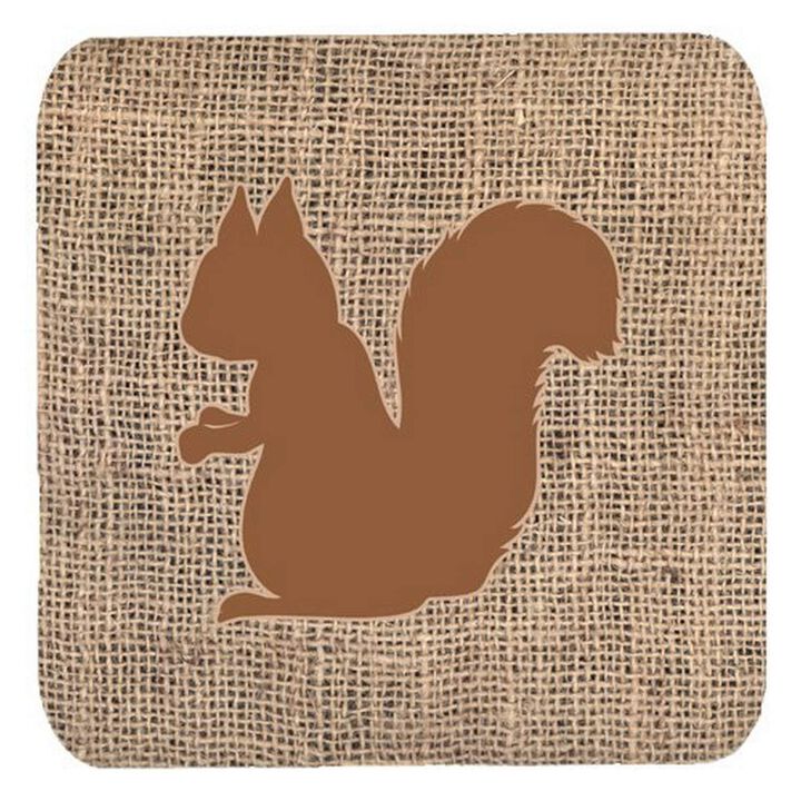Caroline's Treasures BB1119-BL-BN-FC Squirrel Burlap and Brown Foam Coasters (Set of 4), 3.5 H x 3.5 W, Multicolor