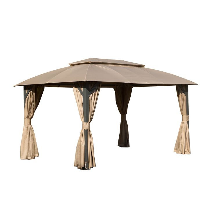Mondawe 10x14Ft Outdoor Pavilion Tent Double Roofs Gazebo,With Privacy Curtains,Mosquito Nets