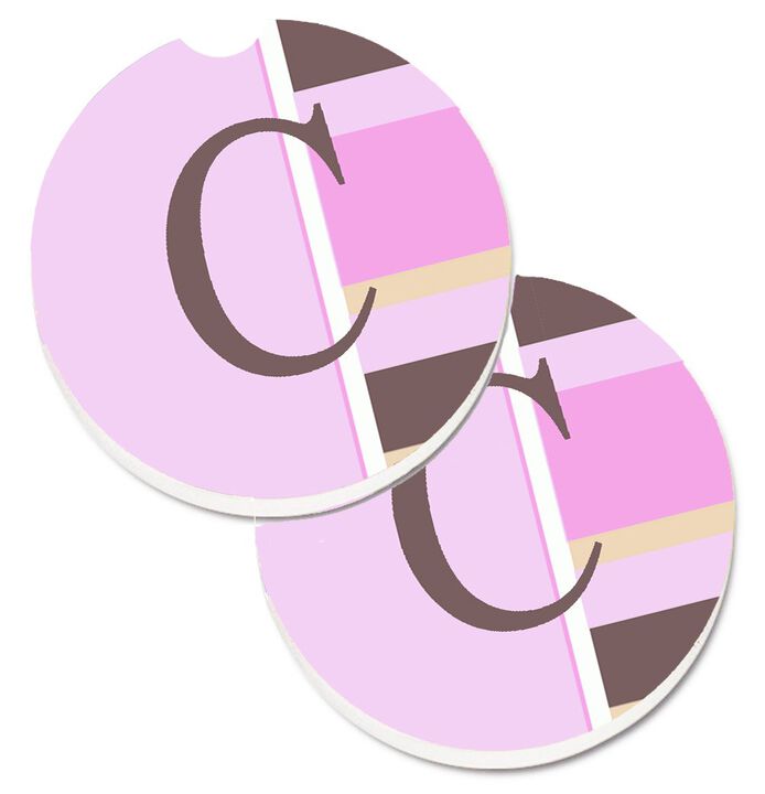 Caroline's Treasures Letter C Initial Monogram - Pink Stripes Set of 2 Cup Holder Car Coasters CJ1005-CCARC, 2.56, Multicolor