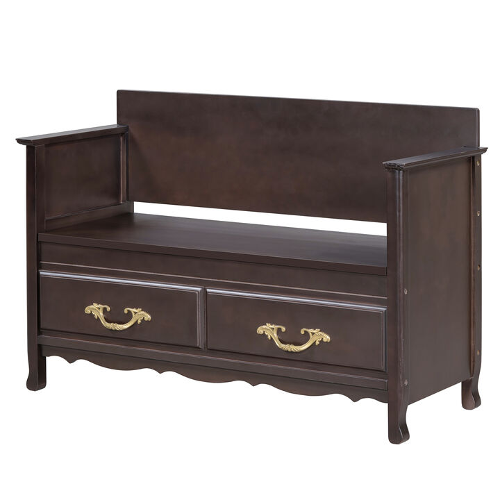 Clihome Shoe Bench with Removable Cushion, Entryway Bench with Hidden Storage for Entrance and Living Room, Shoe Storage Bench with Back (Espresso)