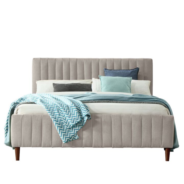 Omax Decor Spencer Wood/Fabric Upholstered Queen Platform Bed in Taupe Gray