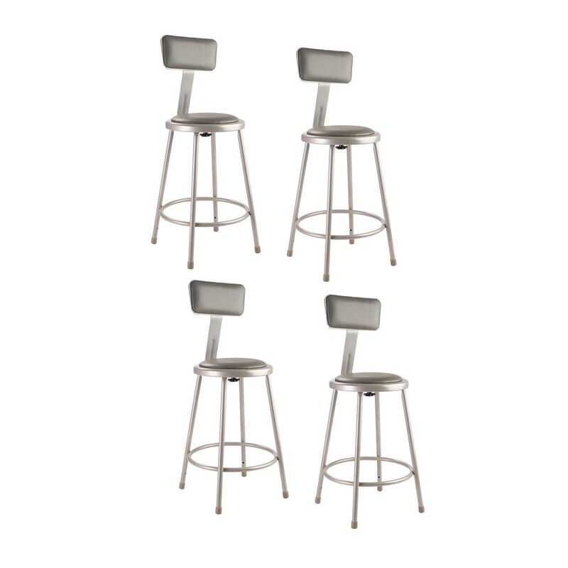 NPS® 24"Heavy Duty Vinyl Padded Steel Stool With Backrest, Grey