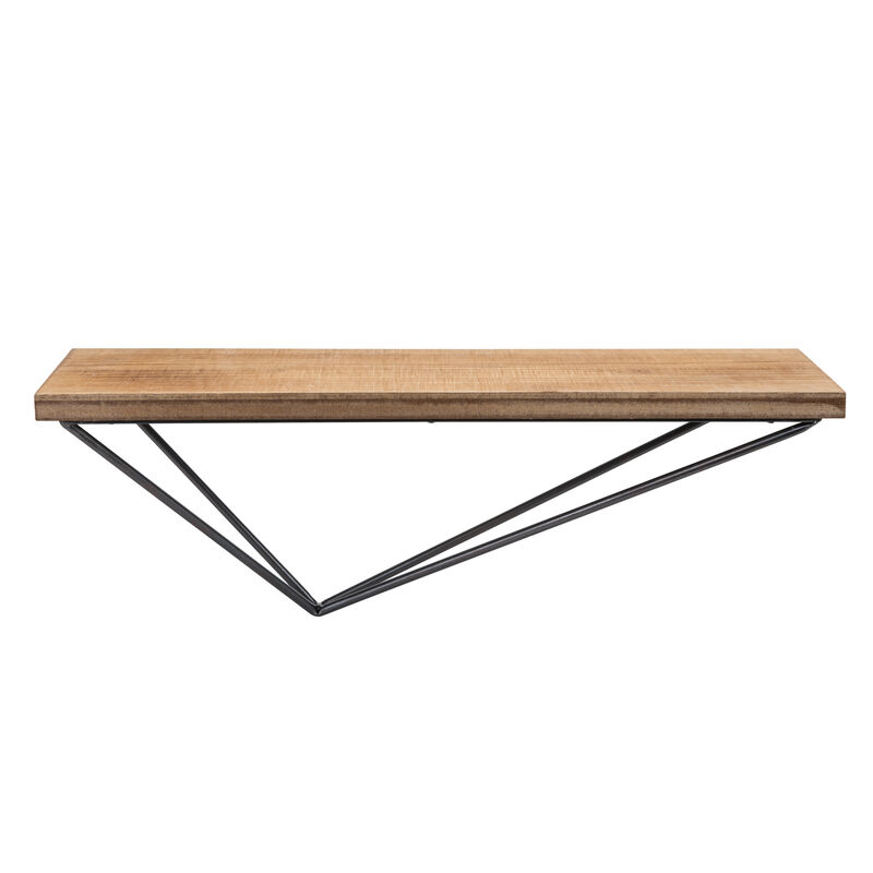 Rustic Wall Mount Pine Wood Floating Display Shelf with Diamond-Shaped Asymmetrical Iron Bracket