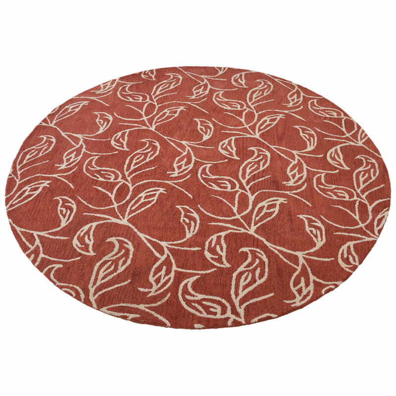 RUGSOTIC CARPETS HAND TUFTED WOOL ECO-FRIENDLY AREA RUGS  - 8'x8', Round Shape, Red & Beige, Floral Modern Design, High Pile Thick Handmade Anti Skid Area Rugs for Living Room, Bed Room (K00726)