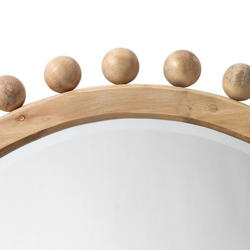 Mirror with Spherical Beads Accent and Wooden Frame, Brown-Benzara