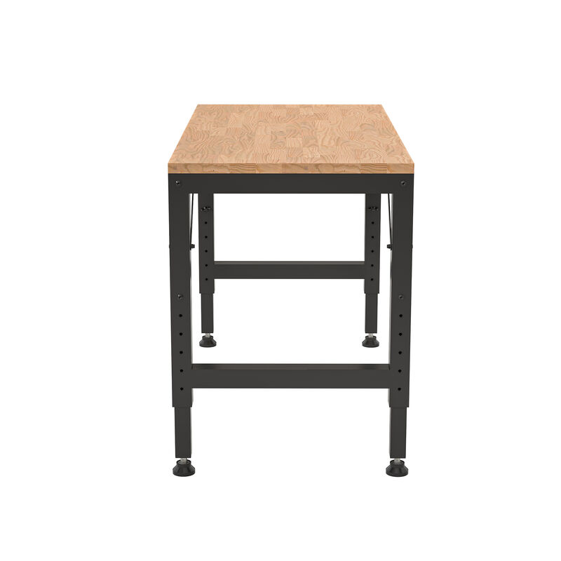 Industrial Adjustable Workbench, Rubber Wood Shop Table with Rubber Pads