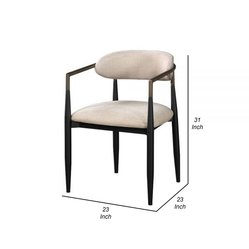 Jerry 23 Inch Dining Chair, Set of 2, Fabric Upholstered, Beige and Black - Benzara