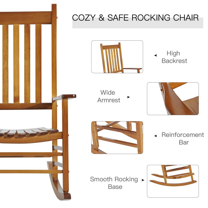 Natural Outdoor Rocker: Wooden Slatted Chair for Porch, 352 lb Capacity